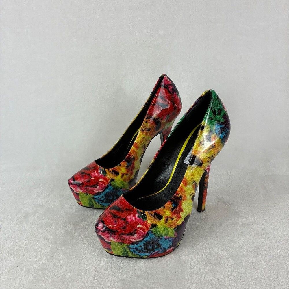 Steve Madden Dejavu Floral Platform Stiletto Heels Womenโs Size 8.5 Pumps Garden